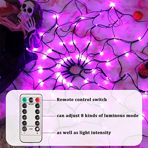 Luzes da web do Halloween 70 LED Light Up Web silhueta roxa Spider Web com luzes de 3,28 pés de diâmetro Halloween Lights Spider Web, 8 Modo Spider Web para Yard Indoor & Outdoor Halloween Decoration