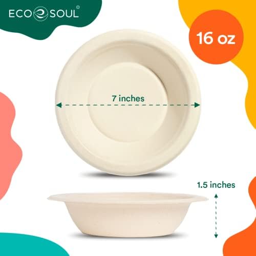 ECO Soul compostável 16 oz tigelas de sopa [100 pacote] Tigelas de sobremesa descartáveis ​​I Pesquisa de papel tigela de papel