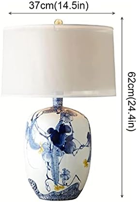 Zhyh Novo lâmpada chinesa de bucha azul chinesa luminária de mesa de cerâmica Retro Sala da sala de estar do quarto de