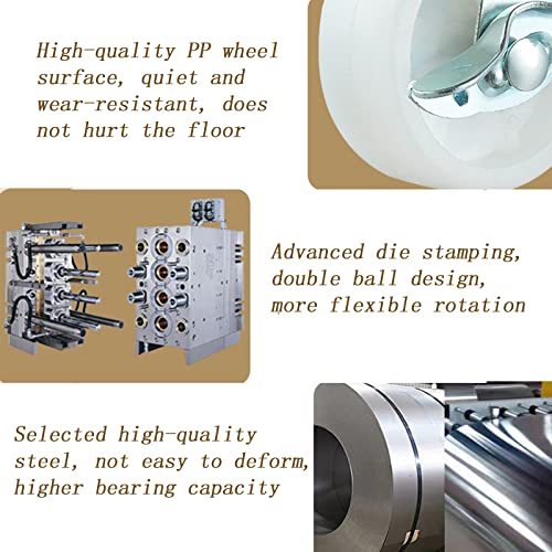 4 rodízios com freios, pequenos rolos de móveis de 50 mm, rodízios giratórios com freios, rodízios de scooter de scooters de móveis, giro 360 °, sem ruído, até 35 kg por roda