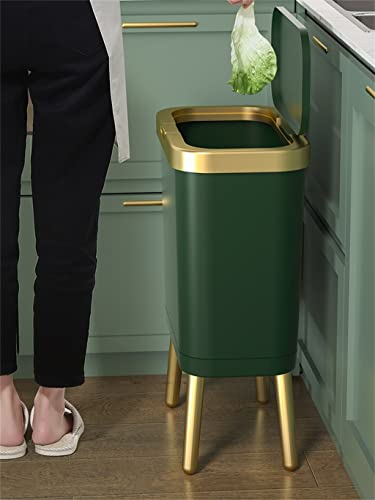Douba 15l Lixo dourado para o banheiro da cozinha quadrúpede quadrúpede de lixo de lixo de plástico de plástico de pé alto com tampa