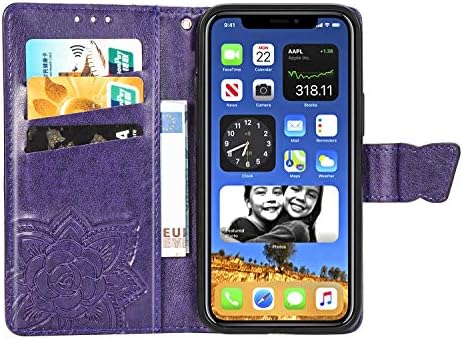 Caso qivstar para iPhone 12 portador de cartão Slot PU Couather Magnetic Soft Soft com capa de proteção protetora à prova de arranhões para iPhone 12 FLORE BORTERFLY BORTERFLY Purple SD