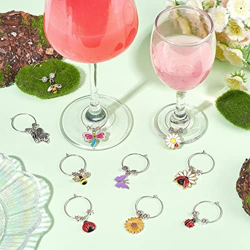 BENECREAT 20SETS 10 Styles Garden Theme Alloy esmalte os encantos de vidro de vidro, abelha -borboleta besouro de besouros de vidro de vidro de vidro marcadores Tags Identificação