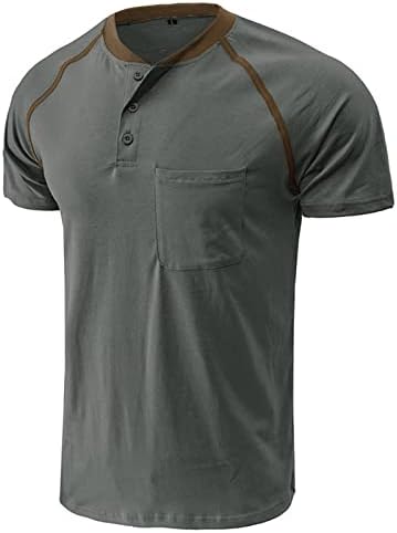Picklion masculino Henley camisas de manga curta Botão de cor sólida Camisetas de algodão com bolso do peito