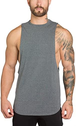 Tanque de treino do pescoço redondo masculino Tampa de tampa leve sem mangas camisa muscular