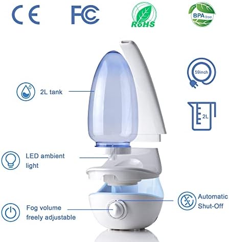 Umidificadores lamon para quarto, umidificador de névoa fria de 2l para quarto, umidificador de ar essencial do difusor de