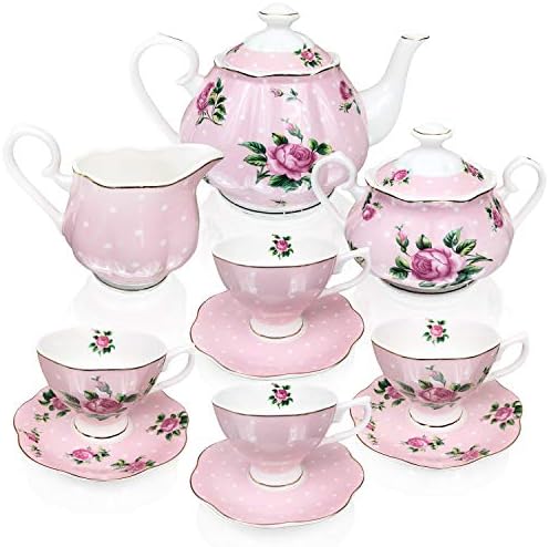 BTAT- Conjunto de chá floral, xícaras de chá, panela, creme e açúcar, caixa de presente, conjunto de chá de porcela