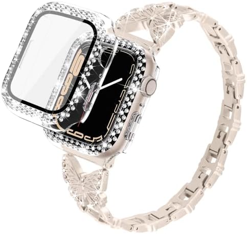 Ygtiecs compatíveis com Apple Watch 8 e 7 Band 41mm, fácil ajustável leve para mulheres, elegante diamante brilhante