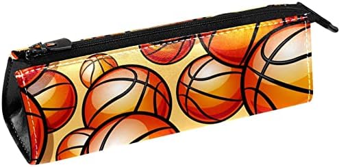 Laiyuhua portátil elegante lápis bolsa de couro pu de caneta compacta zíper bolsa bolsa bolsa cosmética Organizador da bolsa de moeda de moedas Esporte Padrão de basquete de basquete Orange