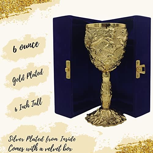 Vinho Cálice Cálice Vidro Gold Brass Metal Metal Dinner Elegant Lounge Para Cocktail Table Table Whisky Communion Cup para sofisticado Pacote de Experiência de Sipping de 1, incluindo capacidade de caixa 6 oz