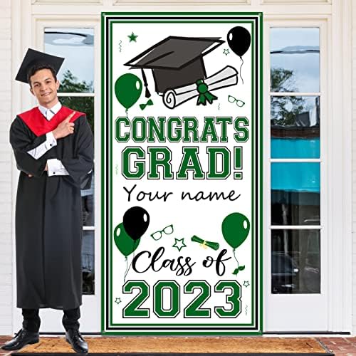 2023 Tampa da porta de formatura Nome verde Nome personalizado Decorações de graduação Banner de graduação grande parabéns