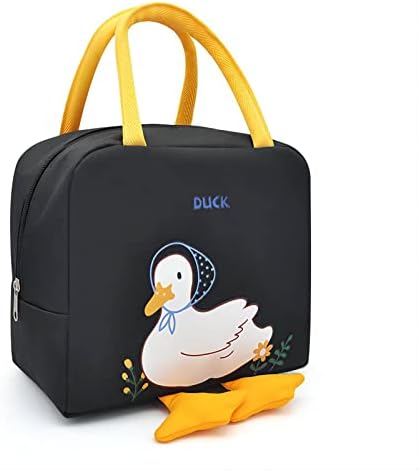 Lunchagem isolada portátil XIQIHEYUE para crianças, bolsa de almoço isolável reutilizável, lancheira isolada de lona com alças de bolso, adequado para escola, trabalho, piquenique, design fofo de mão de pato