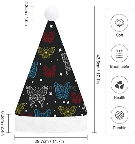 Chapéu de Papai Noel de Natal, chapéu de férias de Natal de Butterfly colorido para adultos, Hats de Natal de Facos de Costura de Ano Novo para Festas Festivas