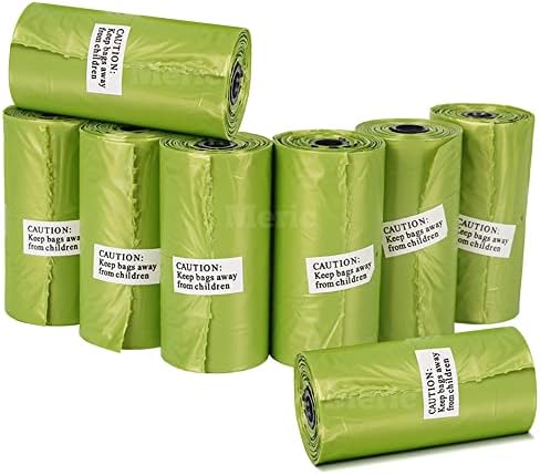 Sacos de cocô de cachorro Meric, material de plástico verde, 15 sacos por rolo, 8 rolos por pacote