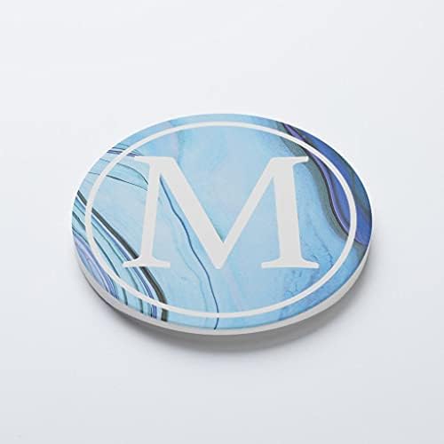 M - Blue Agate Alphabet Letter Coaster, decoração da casa do Joyride, montanha -russa de carros de cerâmica única, montanha -russa circular individual de 2,65 polegadas, acessório de veículo, mantém o porta -copos de carro limpo, expresse seu estilo.