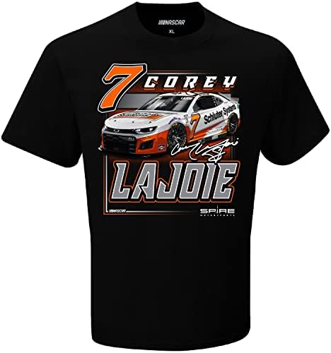 Corey LaJoie 20237 Sistemas Schluter Spire Motorsports NASCAR RACING EQUIPE 1 lados camiseta preta
