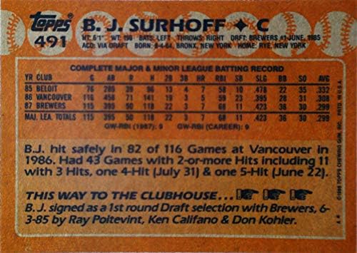 1988 Topps Baseball Card #491 B.J. Surhoff