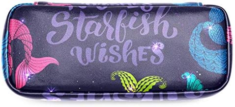 Sereia beijos Starfish desejos Fancy 84x55in Leatra de lápis bolsa de caneta com bolsa de armazenamento com zíper duplo