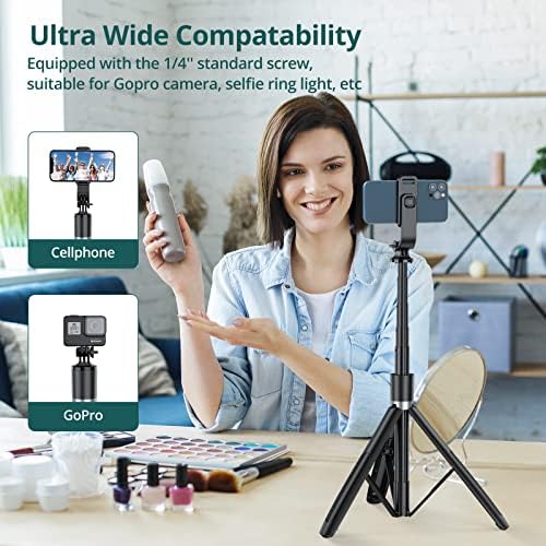 Atumtek 61 '' Selfie Stick Tripé, suporte de tripé resistente com controle remoto sem fio para Tiktok, FaceTime, Zooming, compatível com o iPhone 14 Pro Max/13/12, Samsung Galaxy S23/S22/Nota 20, Google, etc.