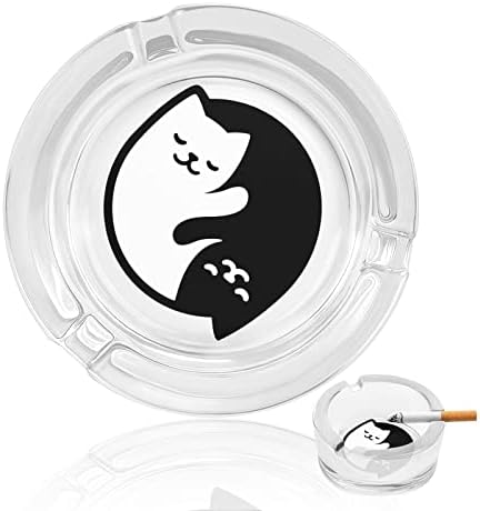 Yin e yang gatos fofos redondos de cinzas de vidro para cigarros bandeja de cinzas fumantes fofas