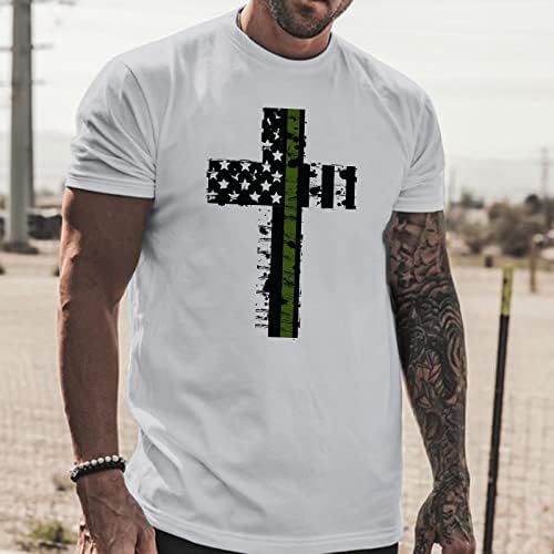 Soldado patriótico de HDDK Mens camisetas de manga curta bandeira American Jesus Cross Print Tops Running Workout Sports Basic