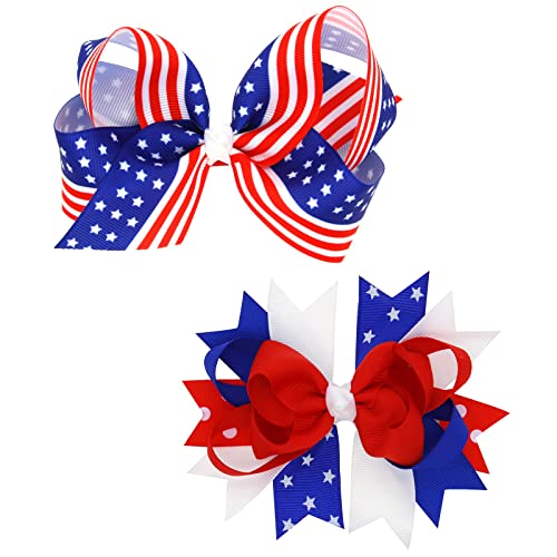 2pcs American Flag Hair Bow Clips, 4 de julho Dia da independência EUA EUA CLIPS PATRIOTOS PINS PINS CABELO