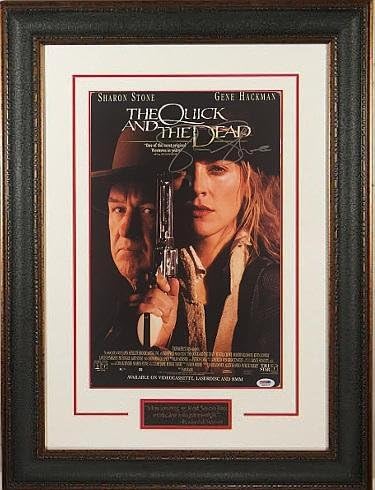 Sharon Stone assinou o Quick and the Dead 11x17 Movie Poster Premium Leather Framing com placa de identificação - Holograma ITP - PSA/DNA