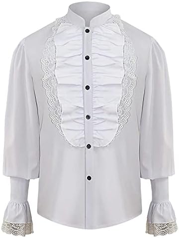 Camiseta gótica masculino Tops Tribunal Renaissance Camisa de Banqueto Camisa de Banqueto Rufado Mangas de Trombeta Cardigan Blouse Top Top Top