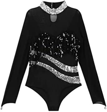 Vxuxlje feminina lantejoula brilhante Bodysuit pura malha de manga longa Targa de collants de carnaval de carnaval