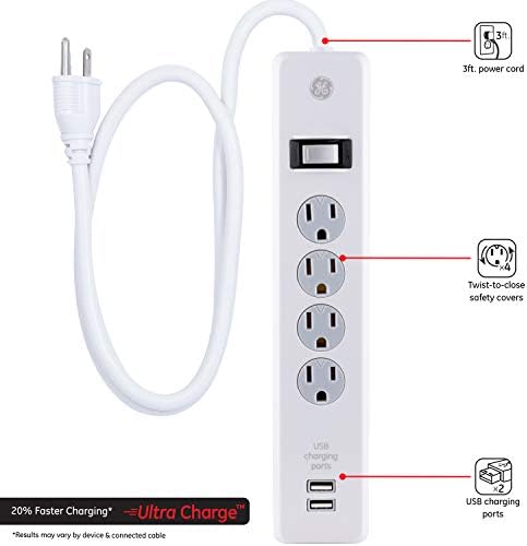 GE 4-Outlet Surge Protecto, disjuntor, garantia, UL listado, branco, 14090 e ge 6-outlet Surge Protector, twist-t-tole de segurança,