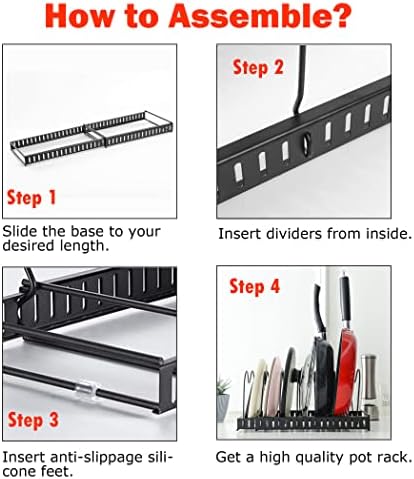 KAIIHOME POTS RACK ORGANIZADOR DO LIMPE - Organizador expansível de panela e panela para tampas de maconha, panelas, tábuas de corte, estendidas de 12 a 23 polegadas - 10 compartimento