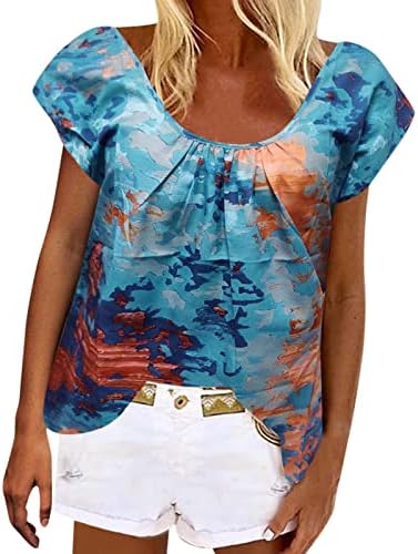 Zdfer loue casual tee tops imprimem camisetas de blusa fluida de verão tampas de manga de babados para mulheres de manga curta