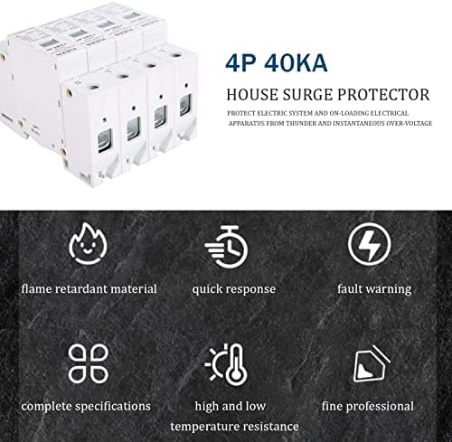 4p 40ka House Surge Protector, dispositivo de proteção contra surtos de 220V, um cofre de baixa tensão de trilho DIN, prova de incêndio, alta condutividade, resposta rápida, para proteger o sistema elétrico, aparelho de energia elétrica em carregamento