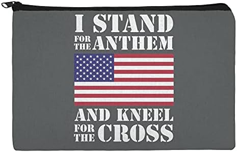 Eu defendo a bandeira Kneel Cross USA American Flag Patriótico Lápis Organizador de caneta zíper da bolsa