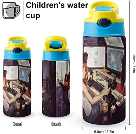 Garrafa de água com palha de jogos de palha isolada aço inoxidável Cup de 500 ml para a escola 7.5x2.7 em