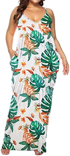Vestido de tamanho grande de verão lmdudan para mulheres vestidos com corda de tinta mangas mangas longas tiras de espaguete sexy