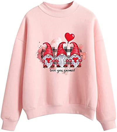 Camisa do dia dos namorados feminino Spring Spring Vintage Crewneck Sweatshirt Blouse Gnome Heart Graphic Sweater Blouse