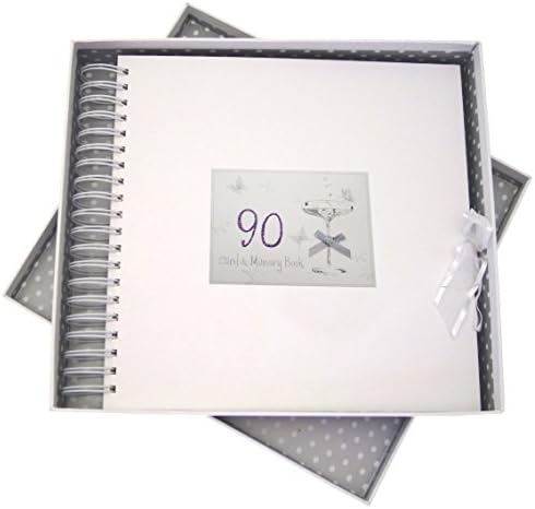 Cartões de algodão branco 90º aniversário, cartão e livro de memória, coupé Glass, Wood, White, 27x30x4 cm