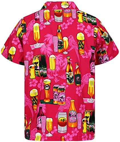 V.H.O. Camisa havaiana funky Men de manga curta de manga de frente Beerbottle várias cores