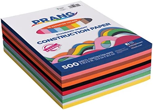 Prag Construction Paper, 10 cores variadas, peso padrão, 9 x 12, 500 folhas