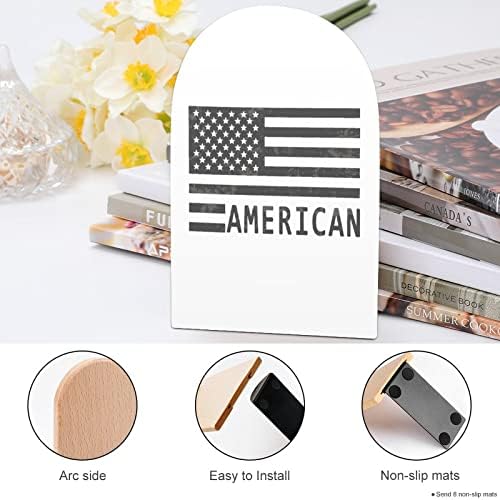 Black American Flag Painting Wood Bookend Decorativo Livro não esquiador End 1 par 7x5 polegadas