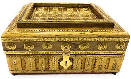 Caixa de madeira dobrável de caixa de joias Navrang para brincos, pulseiras com espelho para mulheres