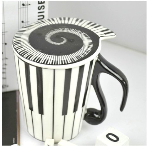 Moyishi Piano Musical Keys Notas preto e branco 10,58 onças leite de leite de cerâmica Presente
