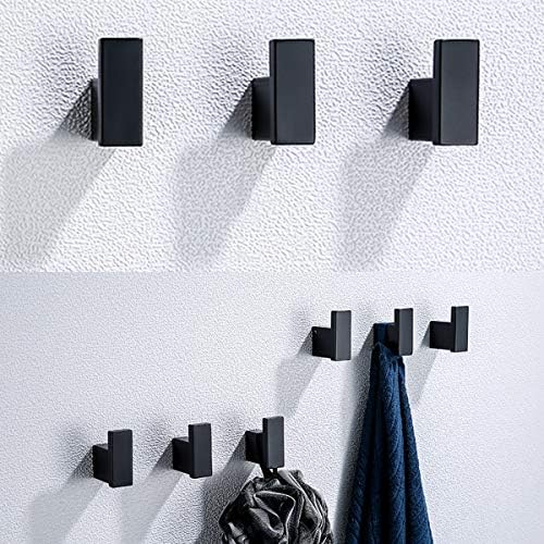 Ganchos de toalha preta aleatória, acessórios de hardware do banheiro gancho sus 304 gancho de manto preto fosco de aço inoxidável para cozinha de banheiro, estilos contemporâneos montados na parede 2 pacote.