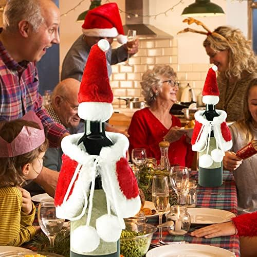 Mini chapéu de Papai Noel e pequeno lenço de chapéu de natal para artesanato, pequeno natal chapéu de santa chapéu xadrez xícara de xícara de xícara de tampa de talheres de talheres decoração de natal
