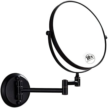 Lianxiao-Espelho de barbear montado na parede Preto 10x ampliação + Normal de mamão de banheiro redondo de 8 polegadas de 8 polegadas
