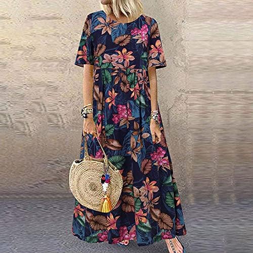 Mulheres plus size o-pescoço o-pescoço floral VINTAGE VINTAGE CURTO MAXI VESTIDO MAXI