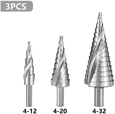 Broca de etapa em espiral canelada hss bits de perfuração 3 4-12 4-20 4-32mm ranhura espiral de madeira abridor de orifício de metal redonda etapa de cone de cone