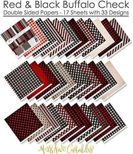 Pacote de papel padrão - Verificação de búfalo vermelho e preto - 17 Coleção de 12 x12 inclui 34 padrões - Scrapbooking Carting Making