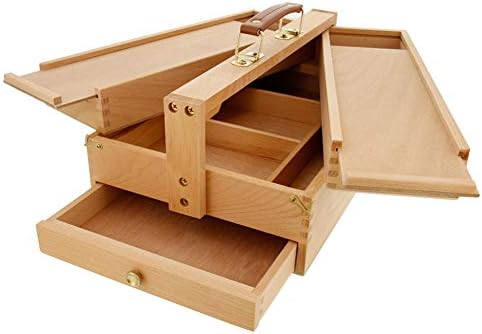 N / C espessado, durável e portátil Caixa de armazenamento de ferramentas de arte de madeira de madeira, design em forma de asa com grande espaço de armazenamento